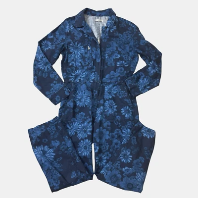 Outerknown Organic Cotton linen Blend Floral Blue Jumpsuit size Small Petite - Image 1 of 4