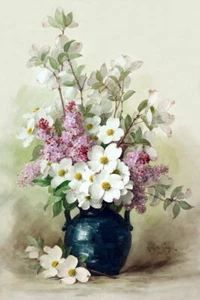 Gráfico de agujas artesanías hágalo usted mismo - patrón de punto de cruz contado - lilas y blanco Fl - Imagen 1 de 2