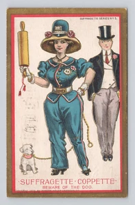 Postcard Suffragette Series- Suffragette -Coppette Beware of the Dog ~ 1910 - Picture 1 of 2