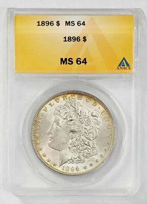 1896 Morgan Silver Dollar $1 Grade ANACS MS64 Philadelphia mint - Image 1 of 4