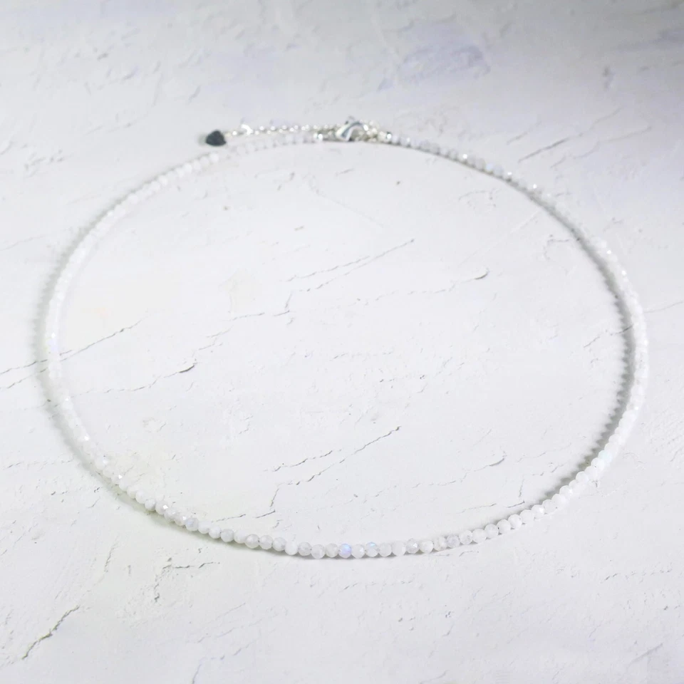 Natural Moonstone Faceted Beaded Choker Handmade White Dainty Gemstone Necklace - Image 1 of 4