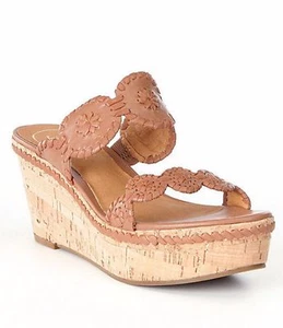 Jack Rogers Leigh Leather Cork Platform Wedge Sandals, Cognac SIZE 5 M (sh) - Picture 1 of 4