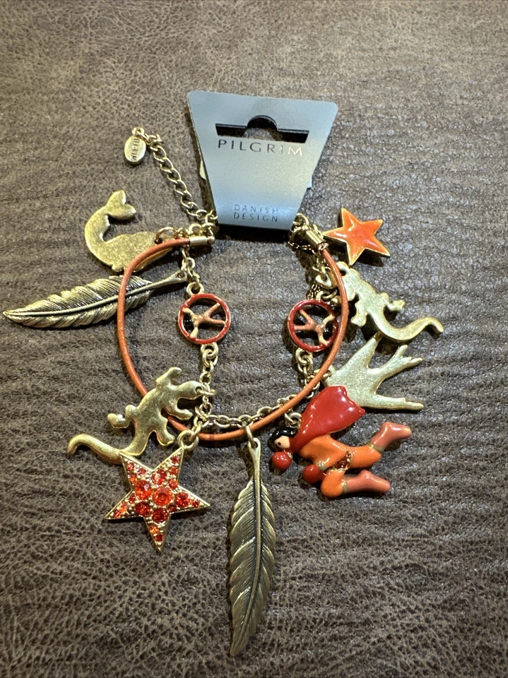 Pulsera Peregrina Joyería Swarovski Cristal Héroe Hoja Estrella Lagarto Cobre, Rojo Foto 1 de 1