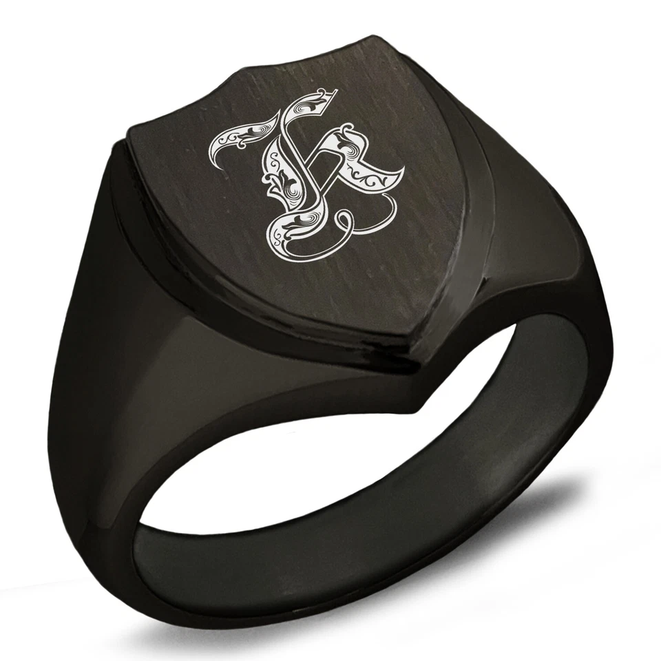 Anillo de sello de acero inoxidable con escudo con monograma real inicial letra K para hombre Foto 1 de 1
