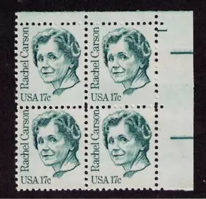 US USA Sc# 1857 MNH FVF PLATE # BLOCK Rachel Carson Marine Biologist Author - Picture 1 of 1