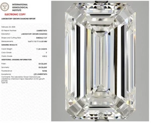 11.23 Emerald Lab Grown Diamond For Engagement Ring IGI Certified F VVS2 - Picture 1 of 10