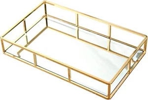 Tray Mirror, Gold Dresser Ornate Tray Metal Decorative Tray Jewelry Perfume - Picture 1 of 7