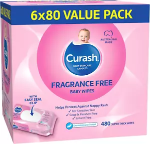 Curash Fragrance Free Baby Wipes 6 X 80 Value Pack - Picture 1 of 11