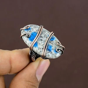 K2 Blue Azurite Gemstone Copper Wire Wrap Jewelry Ring Size 5 X-Mas Gift Y040 - Picture 1 of 6