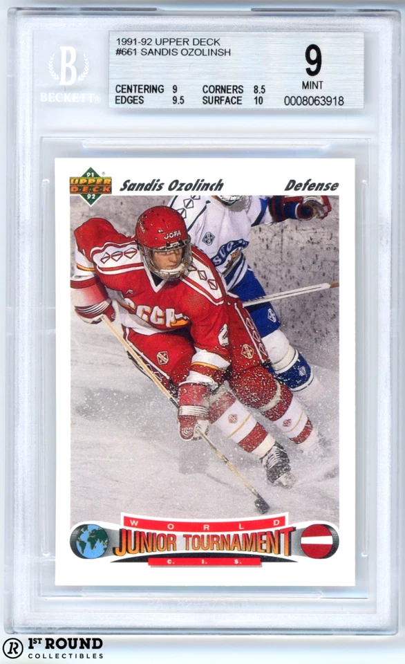 Sandis Ozolinsh RC BGS 9: 1991-92 Upper Deck Rookie Card - Image 1 of 3