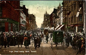 TORONTO, CANADA BUSY YONGA STREET LOOKING NORTH - HORSE-DRAWN 1909 OLD POSTCARD - Picture 1 of 2