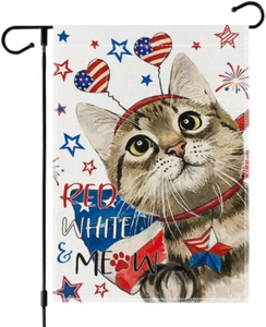 4Th of July Patriotic Cute Cat Garden Flag 12X18 Inch Double Sided USA Flag Hear - Picture 1 of 6