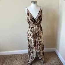 Rory Beca Leopard Animal Print Georgette Midi Dress Size XS Cream 5762