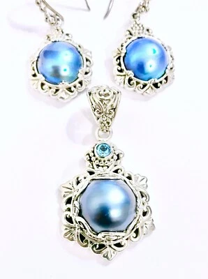 Juego de perlas Mabé azul sarda plata 925 (pendientes y colgante) Foto 1 de 4