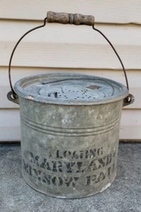 RARE Antique Vintage Floating Maryland Minnow Pail Old Metal Bait Bucket Fishing - Picture 1 of 15