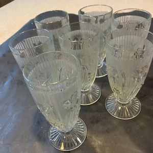 7 Jeannette IRIS CRYSTAL 6" FOOTED TUMBLERS* - Picture 1 of 5