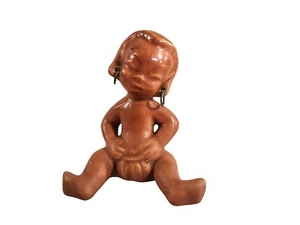 Hawaiian Polynesian Native MCM Figurine Pottery With Metal Hoop Earrings 1950's - Picture 1 of 6