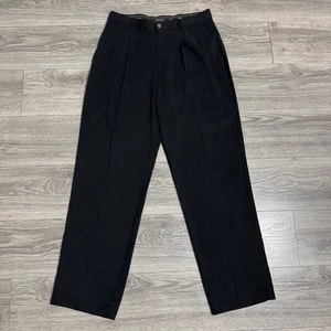 Tommy Bahama Men Black Silk Pleated Dress Pants Size 33 Relaxed Fit - Picture 1 of 12