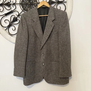 Vtg 90s Daniel Hechter Paris Herringbone Wool Blazer Brown Heritage Tweed Large - Picture 1 of 12