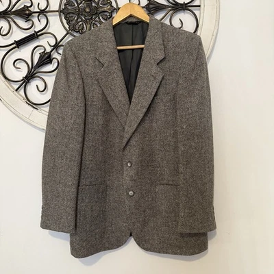 Vtg 90s Daniel Hechter Paris Herringbone Wool Blazer Brown Heritage Tweed Large - Image 1 of 4