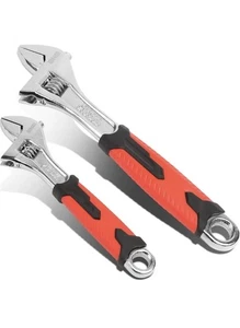 2-Piece Adjustable Wrench Set 8” & 12” Heavy Duty Chrome Vanadium Steel - Foto 1 di 6