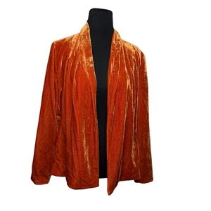 Chico’s Orange Velvet Crushed Jacket Blazer Open Kimono SZ 1 Small Fall Retro - Picture 1 of 8