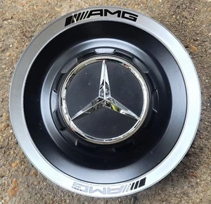 (1) OEM 2021+ Mercedes-Benz AMG Black & Silver Center Cap Hubcap #A1 A0004005700 - Picture 1 of 7