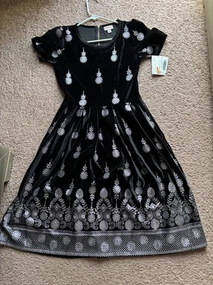 LuLaRoe Elegant Amelia Black Velvet Silver Dipped Medium NWT Foto 1 de 4