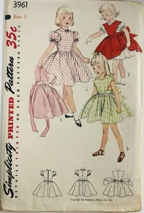 Vintage 1952 Childs One-Piece Dress & Apron Size 2 Simplicity Pattern 3961 UNCUT - Picture 1 of 2