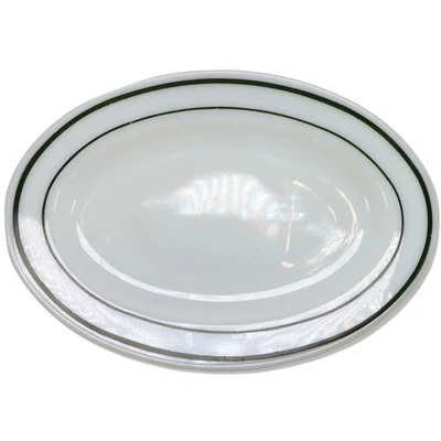 Plato de 12" vintage Anchor Hocking 941 Fire King banda verde ovalado de vidrio de leche  Foto 1 de 3