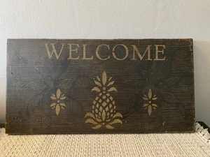 Primitive “Welcome” Sign Rustic Black With Pineapple - Picture 1 of 4