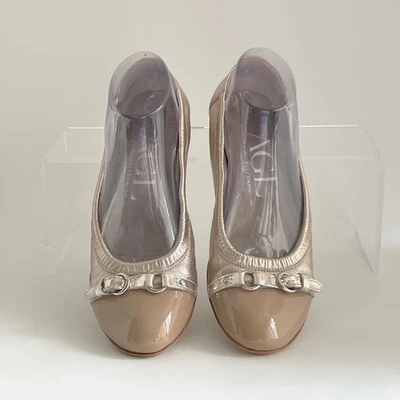 AGL Italy Size 8 EU 38 Silver/Taupe Leather Monika Classic Cap Toe Ballet Flat - Image 1 of 4