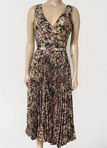 Neu mit Etikett Ralph Lauren Black Label plissiertes Kleid Metallic Blumen Größe 2 Jacquard - Bild 1 von 15