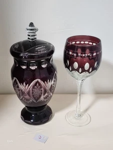 STUNNING VTG Bohemian Ruby Red To Clear Cut Crystal Jar W/Lid 9.75"H / 2 Pcs  - Picture 1 of 4