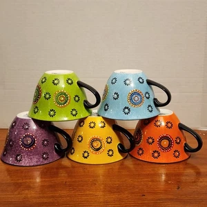 Signature Large Boho Coffee Tea Stoneware Mugs Colorful Set Of 5 Very Nice!- EUC - Bild 1 von 11