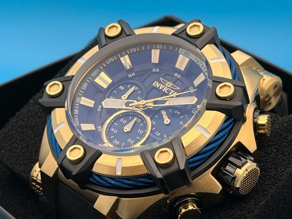 FLASH Invicta 52mm Gold Blue Men’s Watch Bolt Quartz Chrono 39187