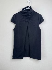 Free People High Neck Button Front Knit Cardigan Vest Black Sz M* Minimalist - Picture 1 of 5