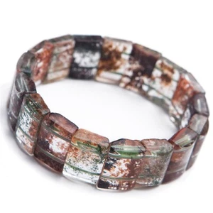 Bracciale Cristallo Perline Rettangolare Elasticizzato Quarzo Fantasma Colorato Naturale - Foto 1 di 4