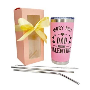 Valentinstag Becher Geschenk für Tochter, Papa ist mein Valentine, 20 Unzen Rosa Becher - Bild 1 von 6