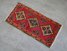 Vintage Distressed Small Area Rug Hand Knotted Oushak Rugs Yastik -1'7"x3'1'