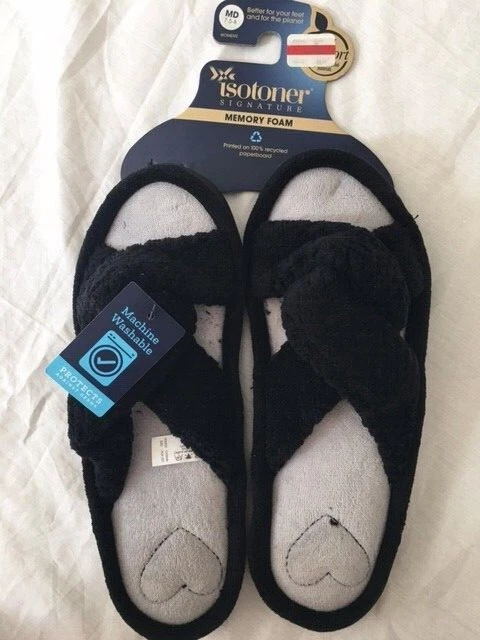 isotoner Womens Recycled Popcorn Microterry Twist Slide Black XL 9.5-10