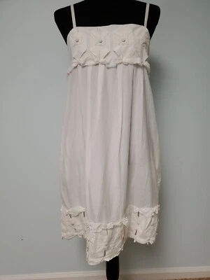 Vestido de Colección Yoana Baraschi Crema Seda Algodón Forrado Bolsillos Origami Flores Usado en Excelente Condición Foto 1 de 4