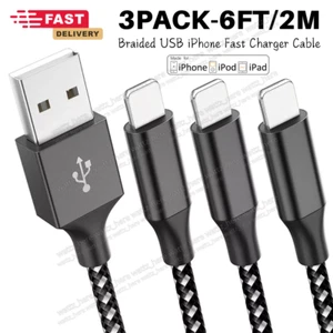 3Pack 6ft Fast Charger Cable Heavy Duty USB Cord For iPhone 14 13 12 11 X XR 8 7 - Picture 1 of 12