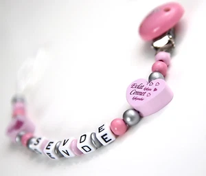 ❤ Schnullerkette mit Namen Mädchen❤ Türkisch ❤ Evlat Kokusu Tugra ❤ Babygeschenk - Bild 1 von 2