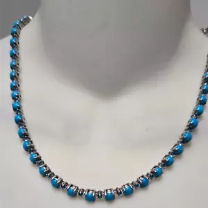 D'Joy 925 Sterling Silber Blau Türkis 4 Krappen Tennis Halskette 29g TOP - Bild 1 von 14