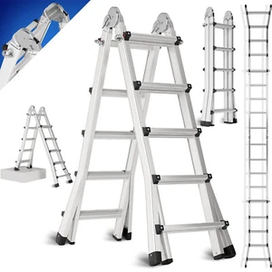 Folding ladder aluminium step ladder leaning ladder multi-purpose ladder 4.8 telescopic ladder 150 kg - Picture 1 of 11