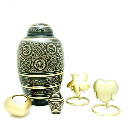 Black Engraved Cremation Urn, Keepsake, Star, Heart & Tea light Urn, Engravable  - Image 1 of 4
