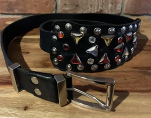 Italian Handmade Leather Rhinestone Studded Belt-renaissance boho-fits 33"-37" - Picture 1 of 10