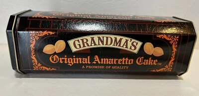 Grandma's Vintage Amaretto Cake Tin Made In England Black & Orange Empty - Image 1 of 4