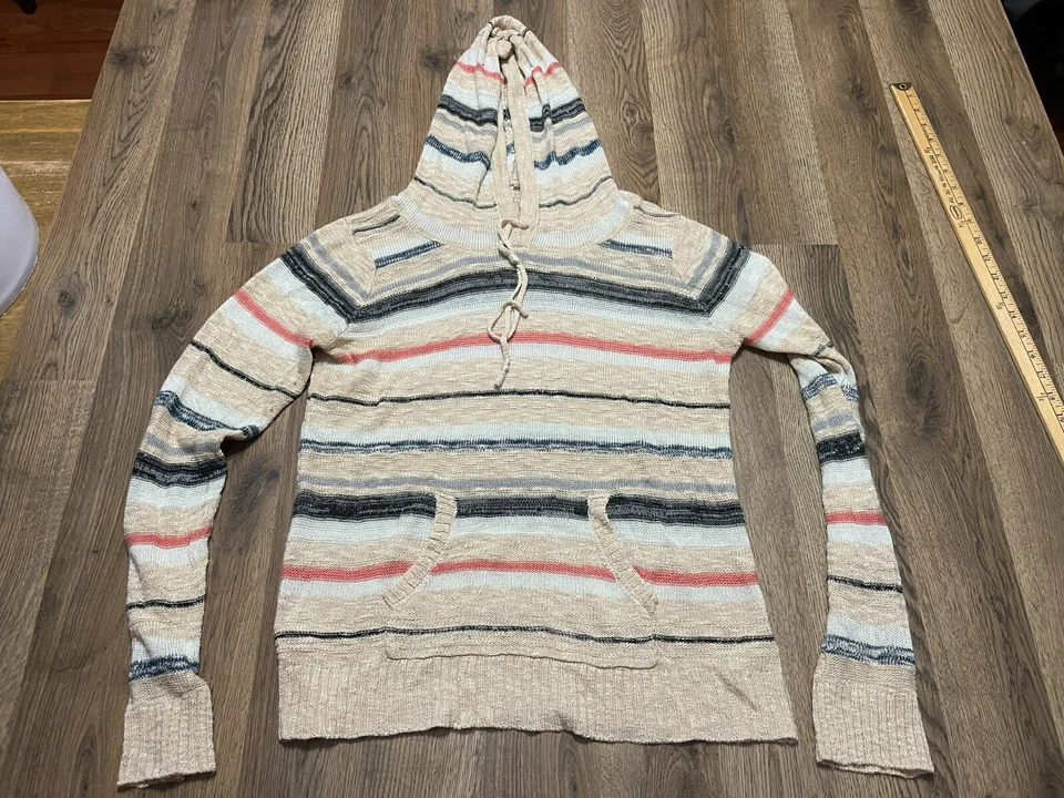 Maurices Hoodie, Womens Medium, Cream White Black, Striped, Pullover, Drawstring - Image 1 of 4